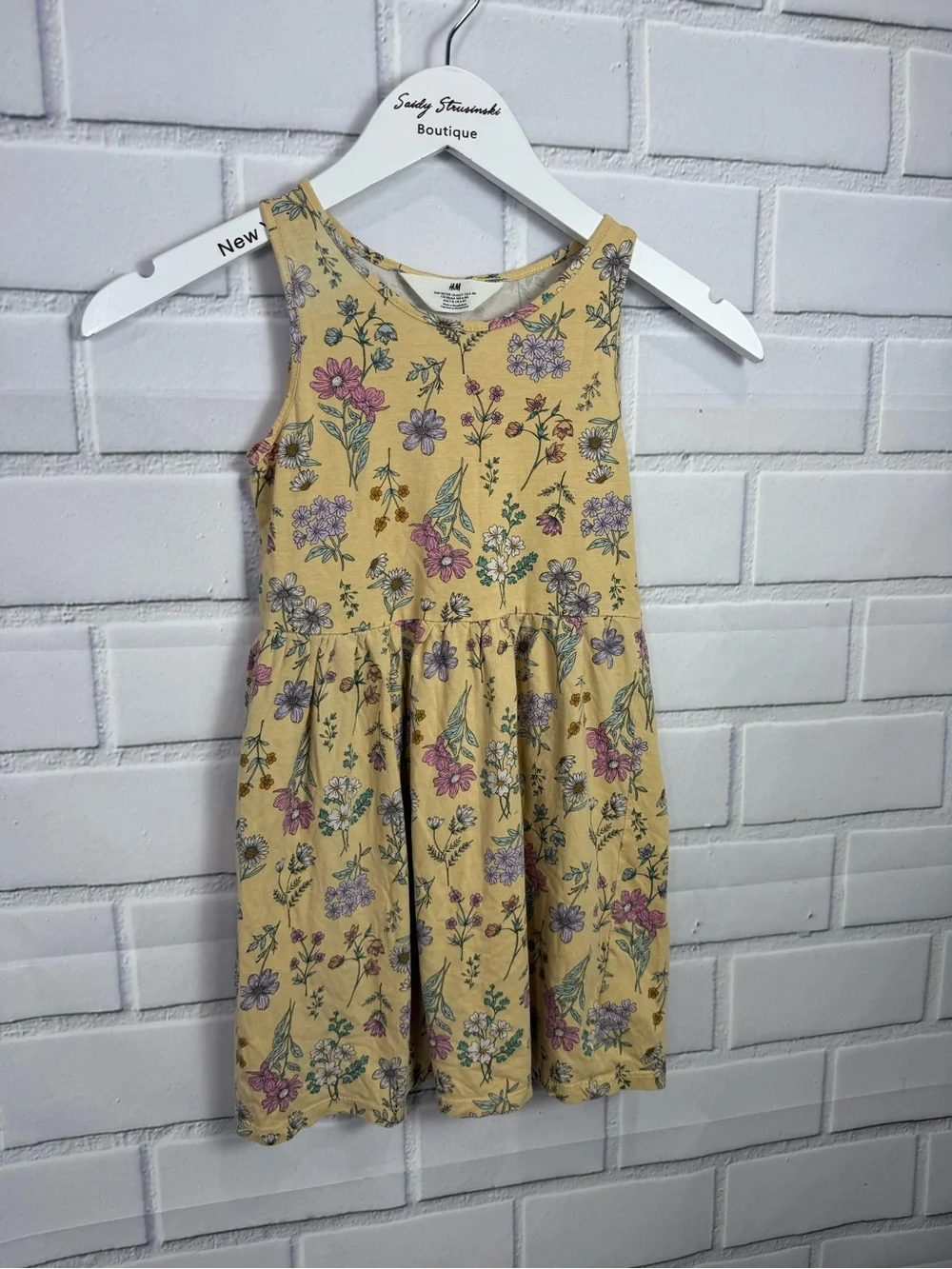 H&M Girls Floral Sleeveless Dress Size 6X-7 Yellow Cotton